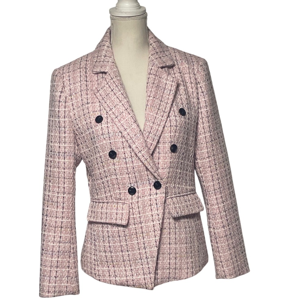 Mina Self Pink Tweed Double Breasted‎ Blazer Women's Medium